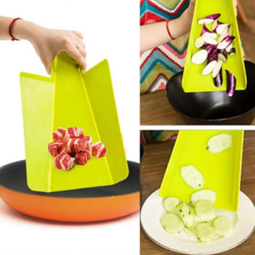 Foldable cutting board pouring into a pan